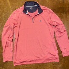 IZOD Saltwater 1/4 Zip Pullover Sweater Men  s Large Pink Coral Long Sleeve Golf