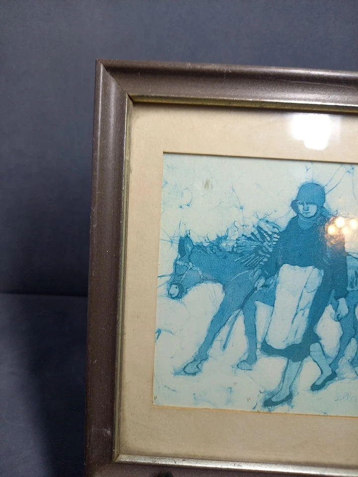 Vintage Art Peasant Women Crewe Batik 6.5in 4in Signed by Artist - Image 3 of 4