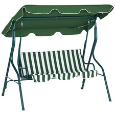 Outsunny 3-Person Swing Chair Adjustable Canopy, Green Stripes, Refurbished