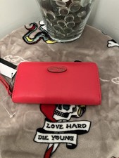 Ed Hardy Wallet Zip Around Red Skull Bones & Embossed ED NWT