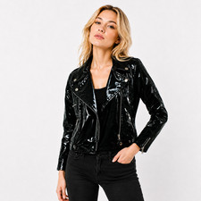 RIMO Lack Motorradjacke Schwarz PVC Vinyl Bik...
