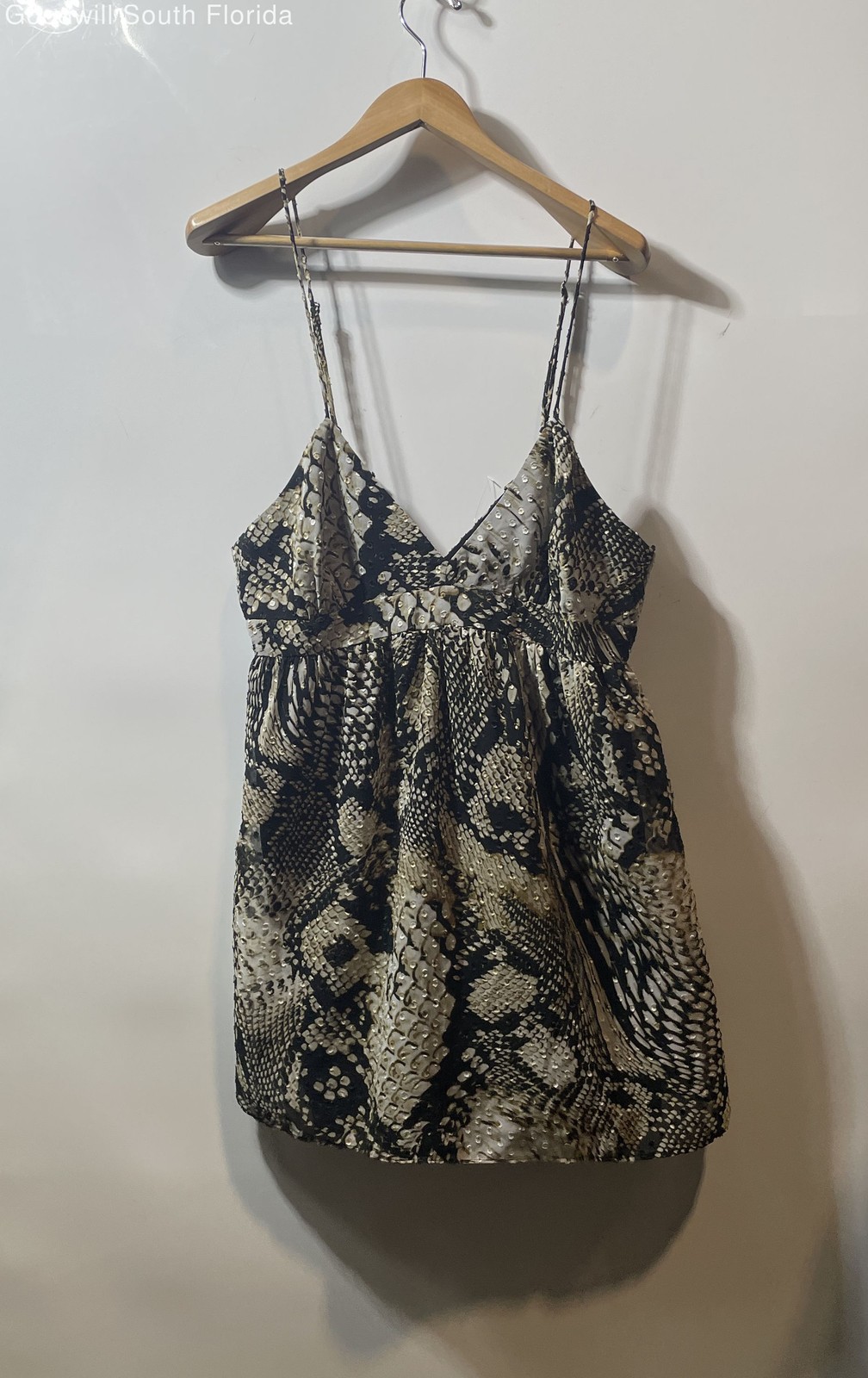 Zara Womens Black Beige Snake Print Spaghetti Strap Mini Dress Size Large