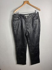 Tommy Hilfiger Pants Womens 14 Black Leather Straight Leg Dress Pockets Zip