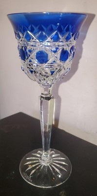  Val Saint Lambert Riquewihr Blue Crystal Cut To Clear  Small Wine Glass