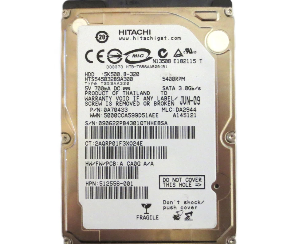 Hitachi HTS545032B9A300 0A70433 DA2944 (090) Thailand 320gb 2.5" Sata HDD 2009 - Image 3 of 3