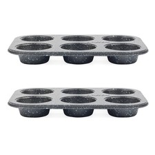 Salter Muffin Pan 6 Cup x2 Megastone Carbon Steel Non-Stick PFOA-Free Oven Safe
