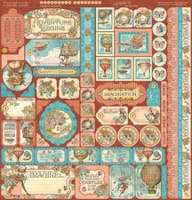 Graphic 45 IMAGINE 12x12 Cardstock Stickers Mixed Media Scrapbook