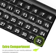 Monthly Pill Organizer Once a Day - 30 Box - Easy to Black 
