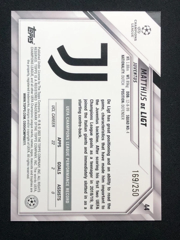 MATTHIJS DE LIGT #44 Yellow Foil /250 🔥 2021-22 Topps UEFA Champions UCL - Image 2 of 4