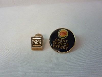 2 Burger King Employee Pins 5 Year Service 24k Gold Fill + Guest Service Expert!