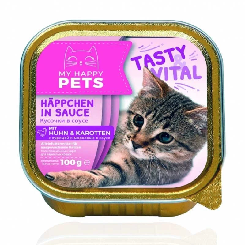 MY HAPPY PETS Katzenfutter feine Pastete & Häppchen in Soße 4 Sorten 64 x 100g - Bild 2 von 4