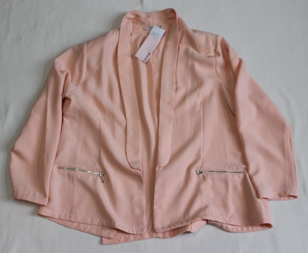 NWT JustFab Women's Blazer Size 3X Blush Pink Zip Pockets Open Front Casual