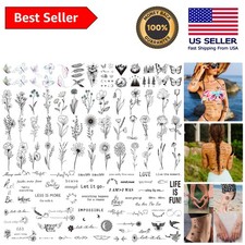 100 Sheets of Waterproof Temporary Tattoos - 240 Floral  Inspirational Designs