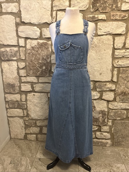 J Jill Petite Denim Jumper Maxi Dress XSP Blue Overall Sleeveless Modest
