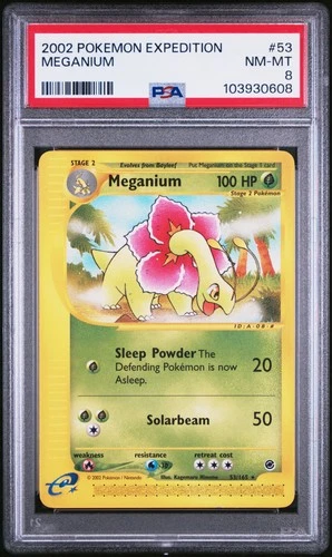 2002 POKEMON EXPEDITION #53 MEGANIUM PSA 8