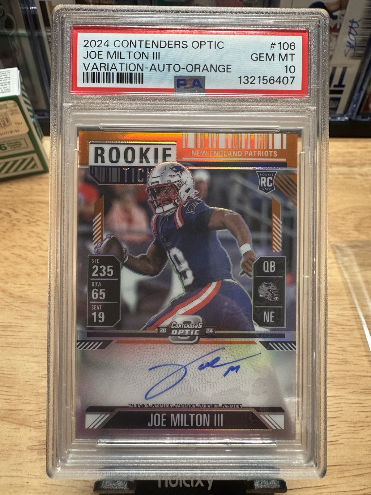 2024 Contenders Optic Joe Milton Rookie Orange Prizm Variation Auto /35 PSA 10