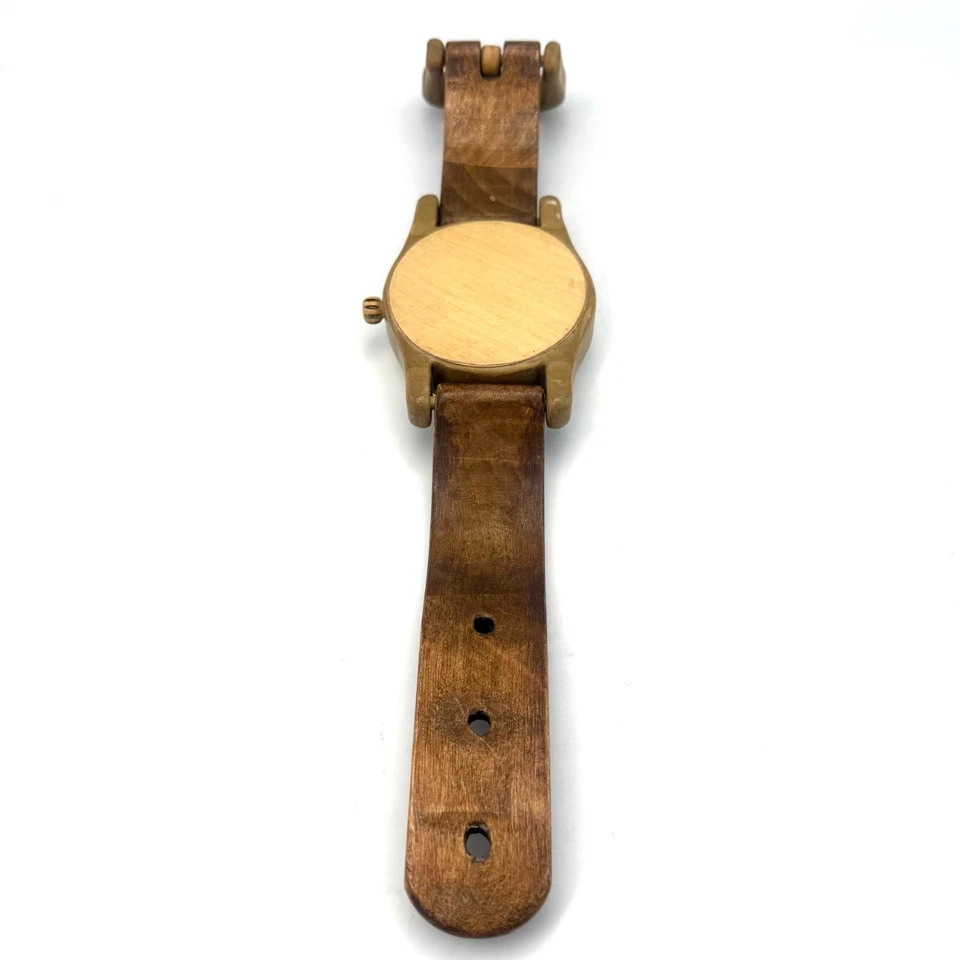 "Reloj pulsera gigante de madera de 16"" con forma de reloj de pared madera manchada batería cuarzo" Foto 3 de 4