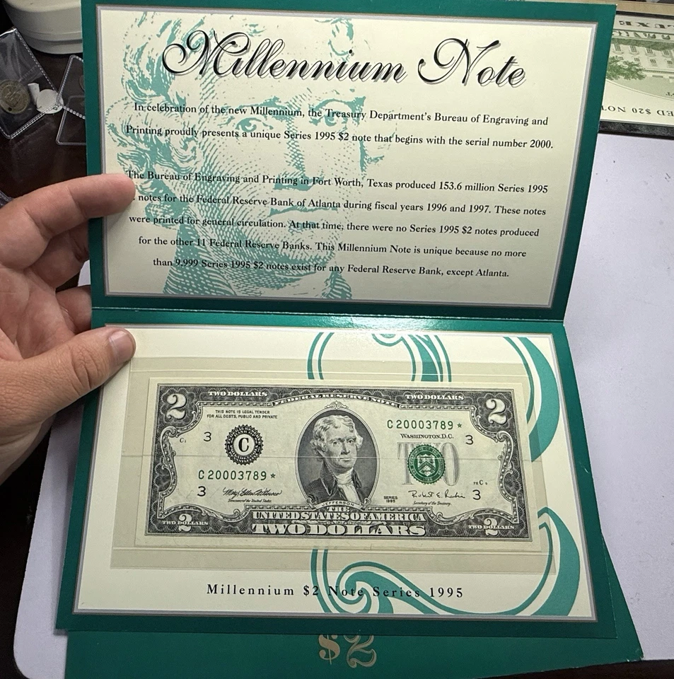 1995 2000 Serial Star Two Dollar $2 Federal Reserve Millenium Note - Image 3 of 4