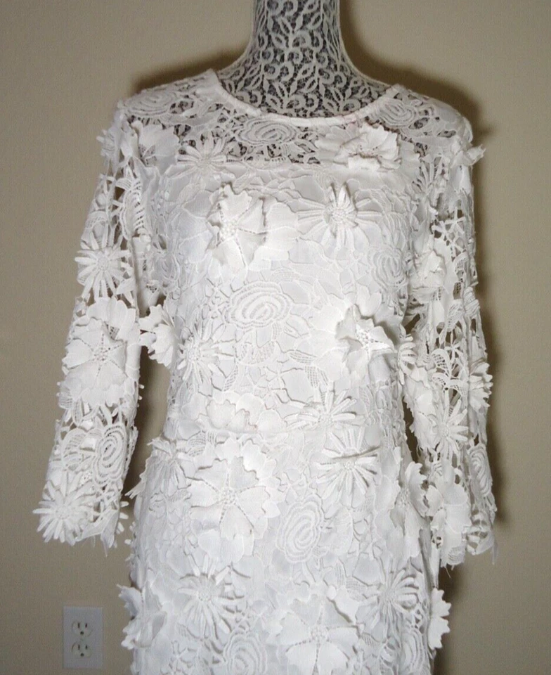 CKLASS Moda-line Maravilloso Vestido Blanco Floral Encaje Forrado Talla-L/G Foto 3 de 4