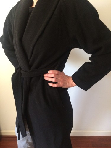 H&M CONSCIOUS WOMEN'S SMALL 32 BLACK WOOL TRENCH COAT JACKET BELT STYLE USED *EX - Picture 3 of 8