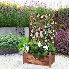 Spacious Wood Planter Box Container w/Diamond Lattice Trellis Patio Garden Yard 