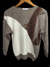 Vintage Private Party Sweater Silk Angora Blend Sequins Geometric Design M