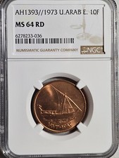 United Arab Emirates 10 Fils AH 1393 / 1973 NGC MS 64 RD