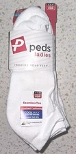 Peds Ladies Women's Footbed Cushioning Low Cut Socks Queen Sz 8-12 White 6 Pairs