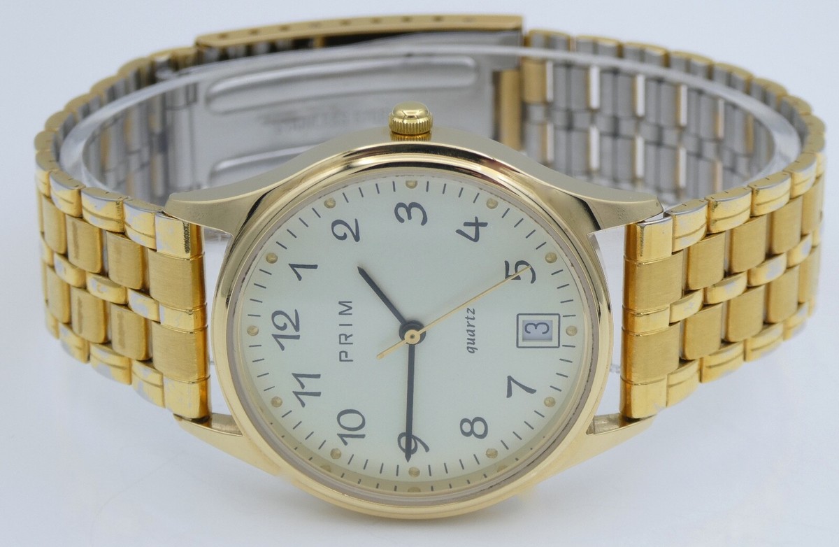 PRIM Herrenuhr Quarz vergoldet Stainless Steel