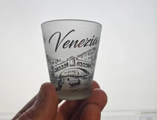 Vintage Mid Century Venice Frosted Printed Shot Glass Travel Vacation Souvenir