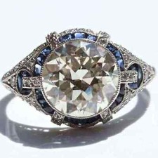 2.90Ct Old European Cut Cz Diamond Sapphire Edwardian Filigree Ring 925 Silver