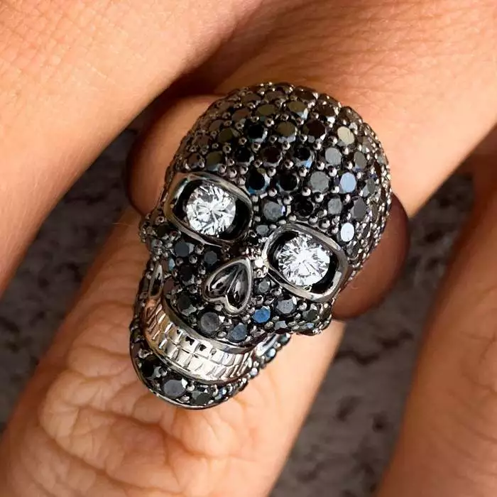 Skull Head Men s 2Ct Black Cubic Zirconia Ring Black Rhodium