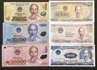 Six Vietnam Dong 1 Ea x 50K, 20K, 10K,  5K, 2K & 1K UNC Banknotes = 88,000 Dong
