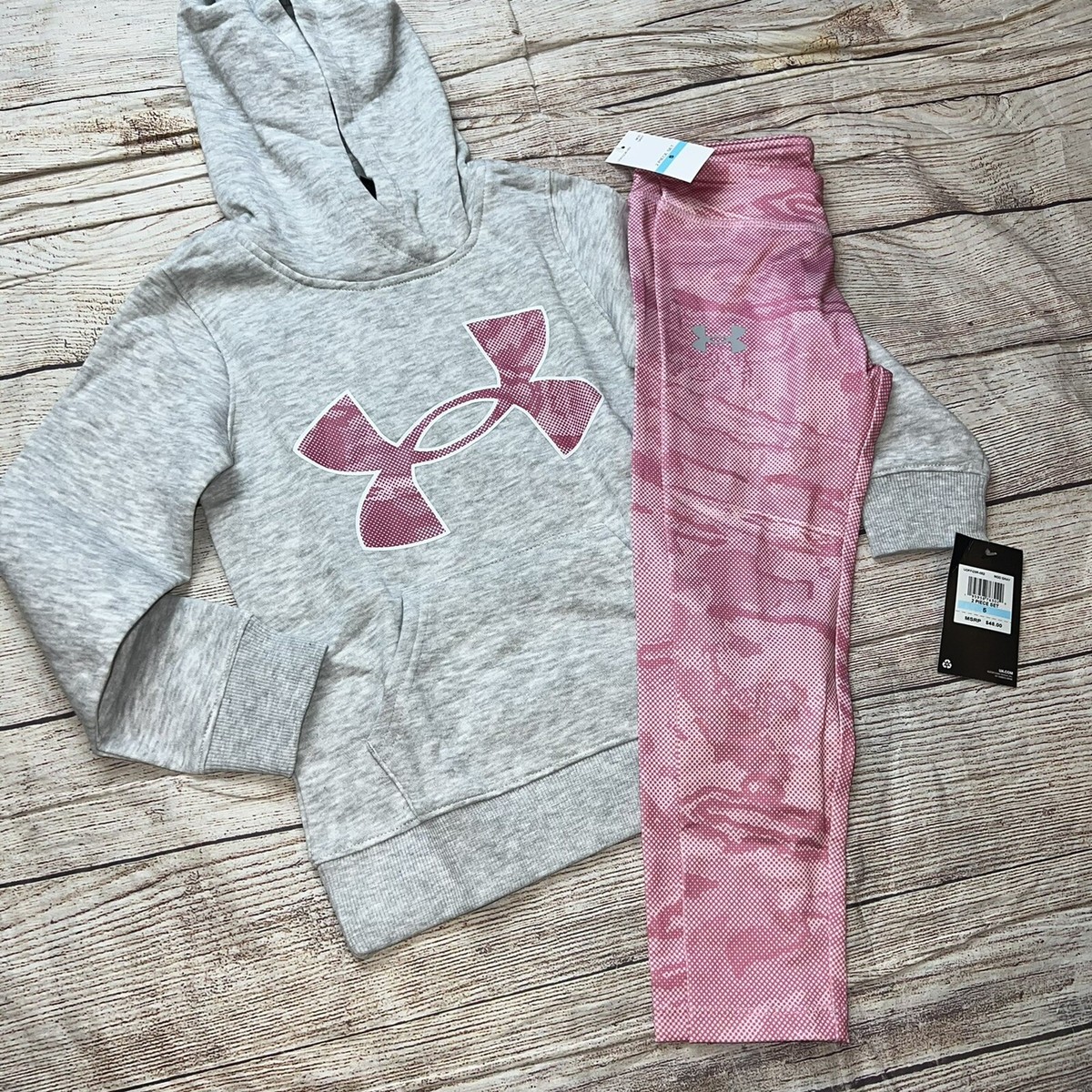 Under Armour Girls Pink Camo Halftone Reaper Logo Hoodie Set Outfit NEW
