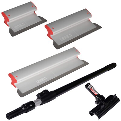 LEVEL5 Drywall Skimming Blade Set 10'' 16'' & 24  w/ 38.5''- 63'' Ext Handle | 5-440