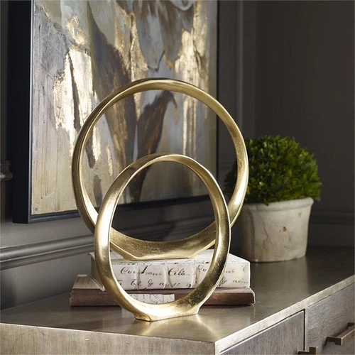 Uttermost Jimena 2-Piece Contemporary Aluminum Ring Sculpture Set in Gold - Picture 3 of 5