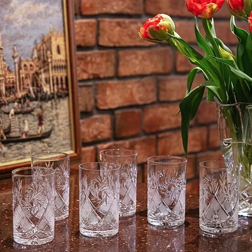 Set of 6 Russian Vintage Crystal Tea Glass 8.5 Oz for Holder "Podstakannik" - Picture 11 of 11