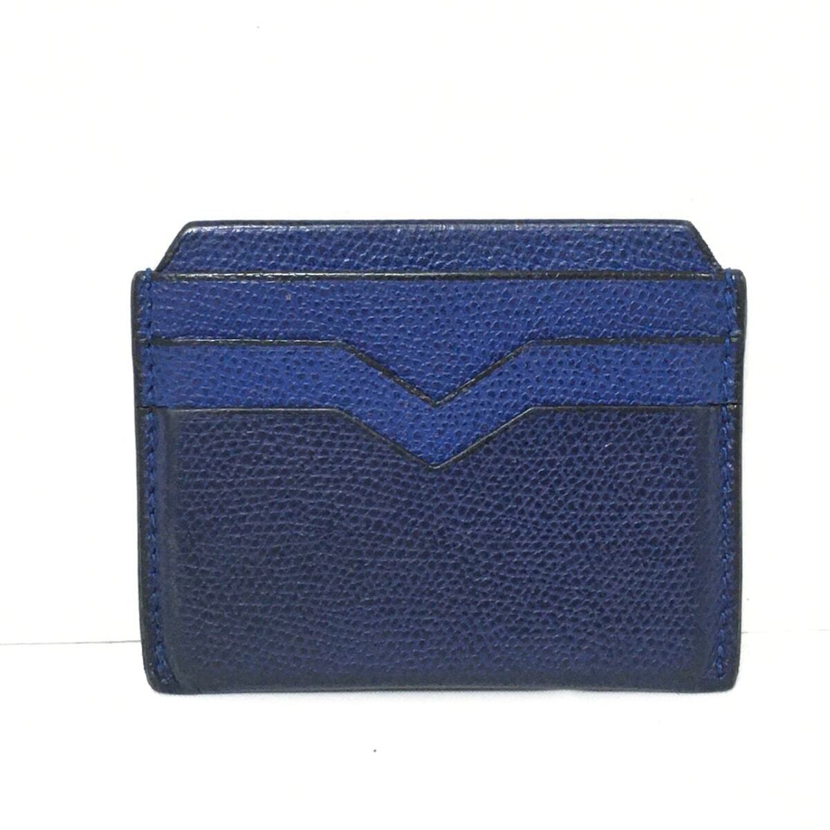 Auth Valextra - Blue Dark Navy Leather Card Case