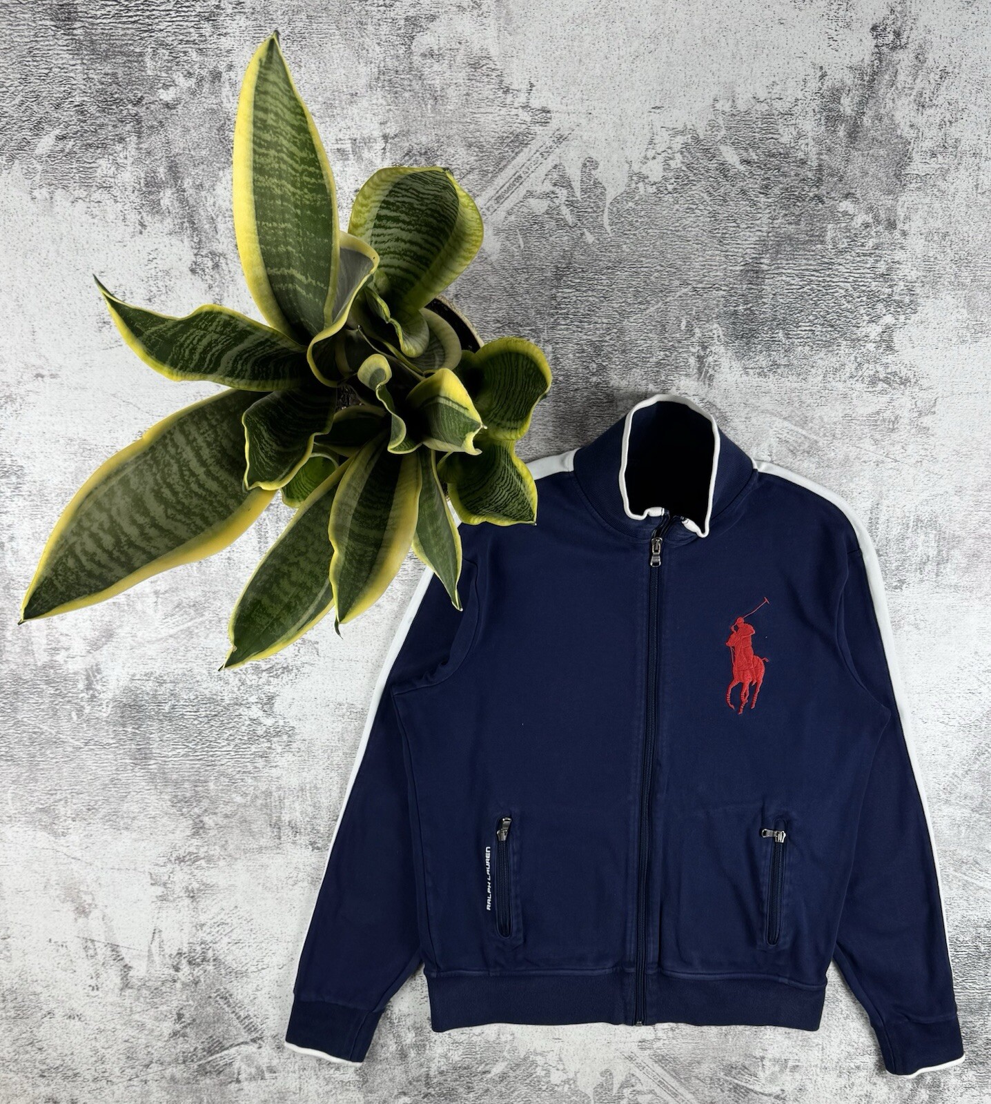 Felpa con cappuccio pullover vintage Polo Ralph Lauren PRL Big Pony full zip blu