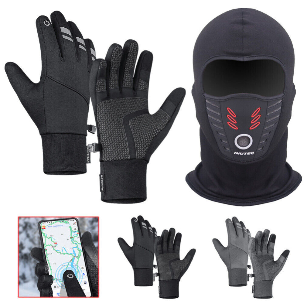 Winter Gloves Touchscreen Windproof Warm Cycling Ski Gloves + Fleece Balaclava-image