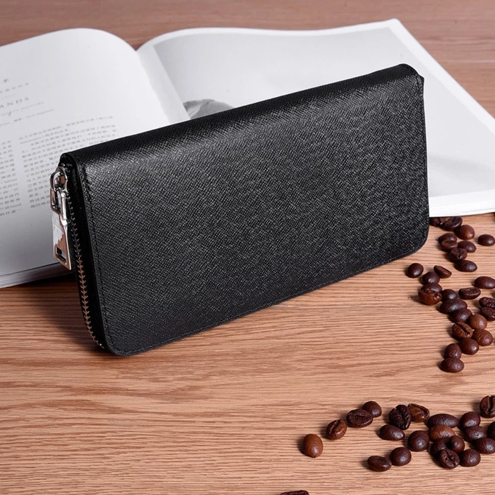 Genuine Leather Men Wallet Luxury Brand Wallets Long Zipper Wallets  Business Mal