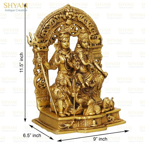 Brass Big Shiva Family - Shiv, Parvati, Ganesh Statue Mahadev Parivaar Sculpture - Picture 5 of 5