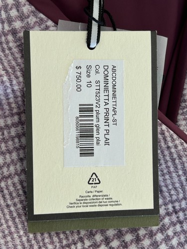 Abito nuovo con etichette Chiara Boni Dominietta a quadri peplo lavanda 10 US./46IT MSRP $750 - Foto 12 di 14