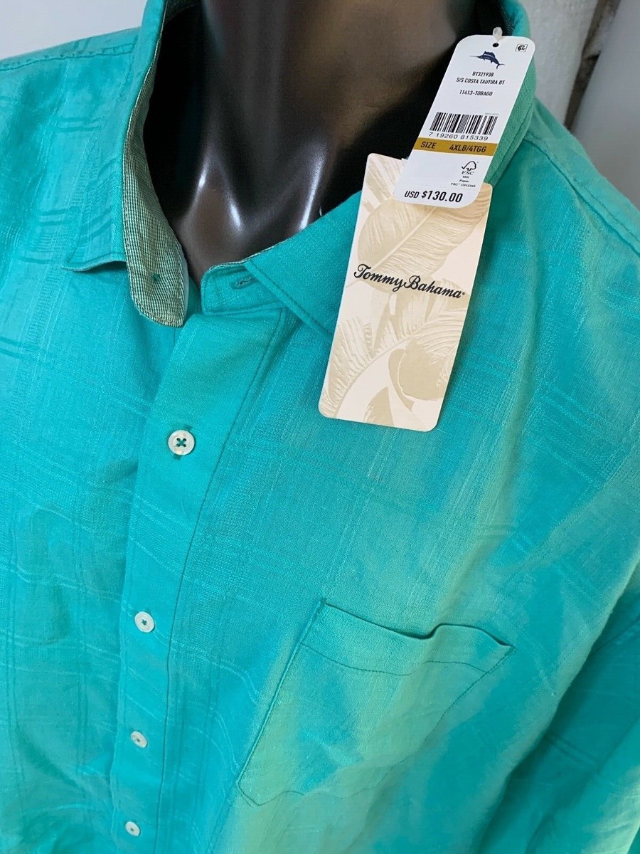 TOMMY BAHAMA 4XLB DEEP AQUA TEXTURED Short Sleeve Shirt NEW WITH
