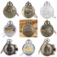 Steampunk Unique Train Design Quartz Pocket Watch Necklace Gifts for Men Women