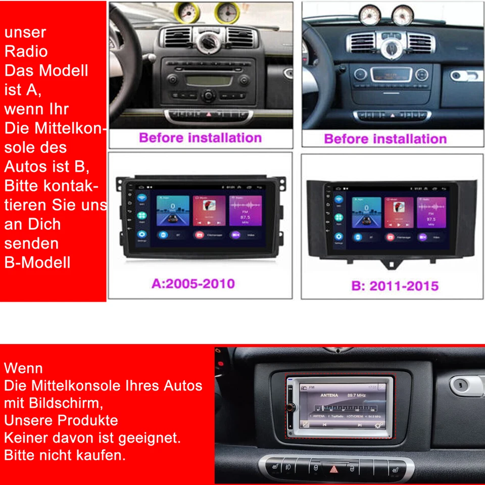 Per Smart Fortwo 451 2005-2010 Android 14 CarPlay 32G/64G Autoradio GPS WIFI KAM - Immagine 2 di 4