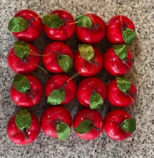 Christmas Tree Ornaments~2" Red Apple~Satin Leaf~16