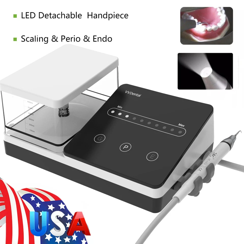 VV DENTAL Dental Ultrasonic Piezo Scaler 600ml Tank 10Tip Fit EMS Woodpecker LED Handpiece