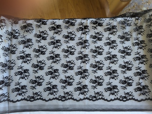 Black Rachelle Lace Flower Mesh Sheer Polyester 1.5 Yard Width 58" - Picture 2 of 5
