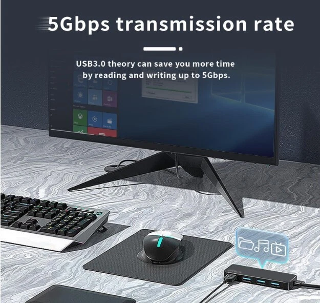 4-Port USB 3.0 Hub - Mini Portable Multiport Expander Adapter